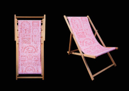 Liegestuhl mit Illustrationen von Brian Storm